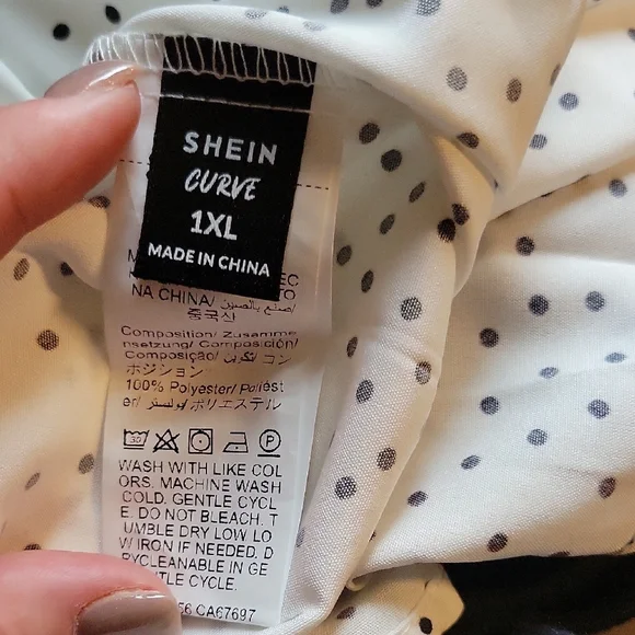 NWOT Shein Curve Polka Dot Flowy Blouse Set in White and Navy 1XL - Picture 8 of 8